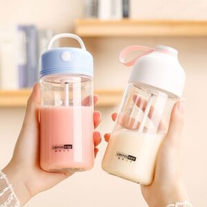 Electric protein shaker bottle portable 380ml self-stirring mixer cup in pink and white
