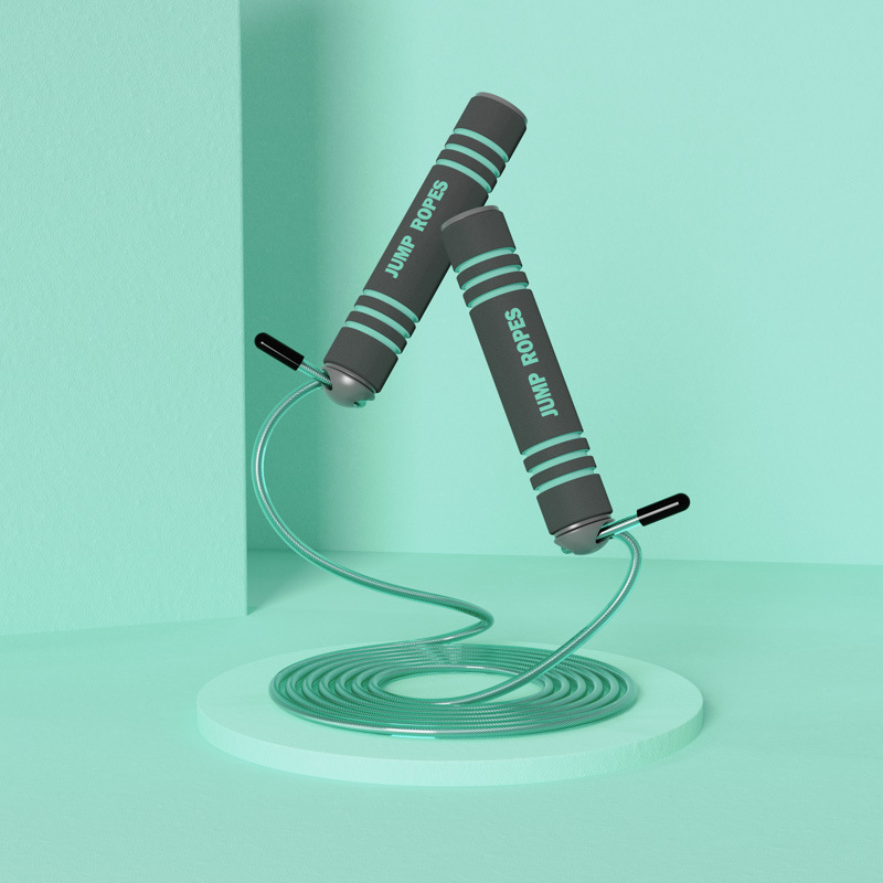Best fitness skipping rope with ergonomic non slip handles in mint green