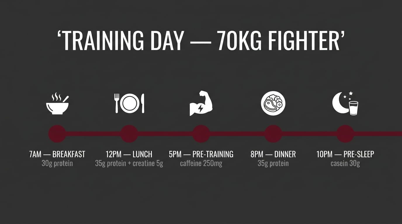 Training day supplement timing for a 70kg fighter