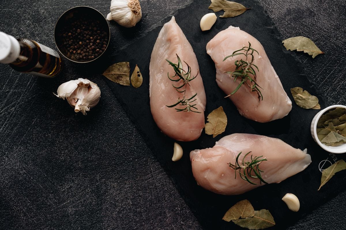 Raw chicken breasts with herbs — protein 100g chicken breast explained